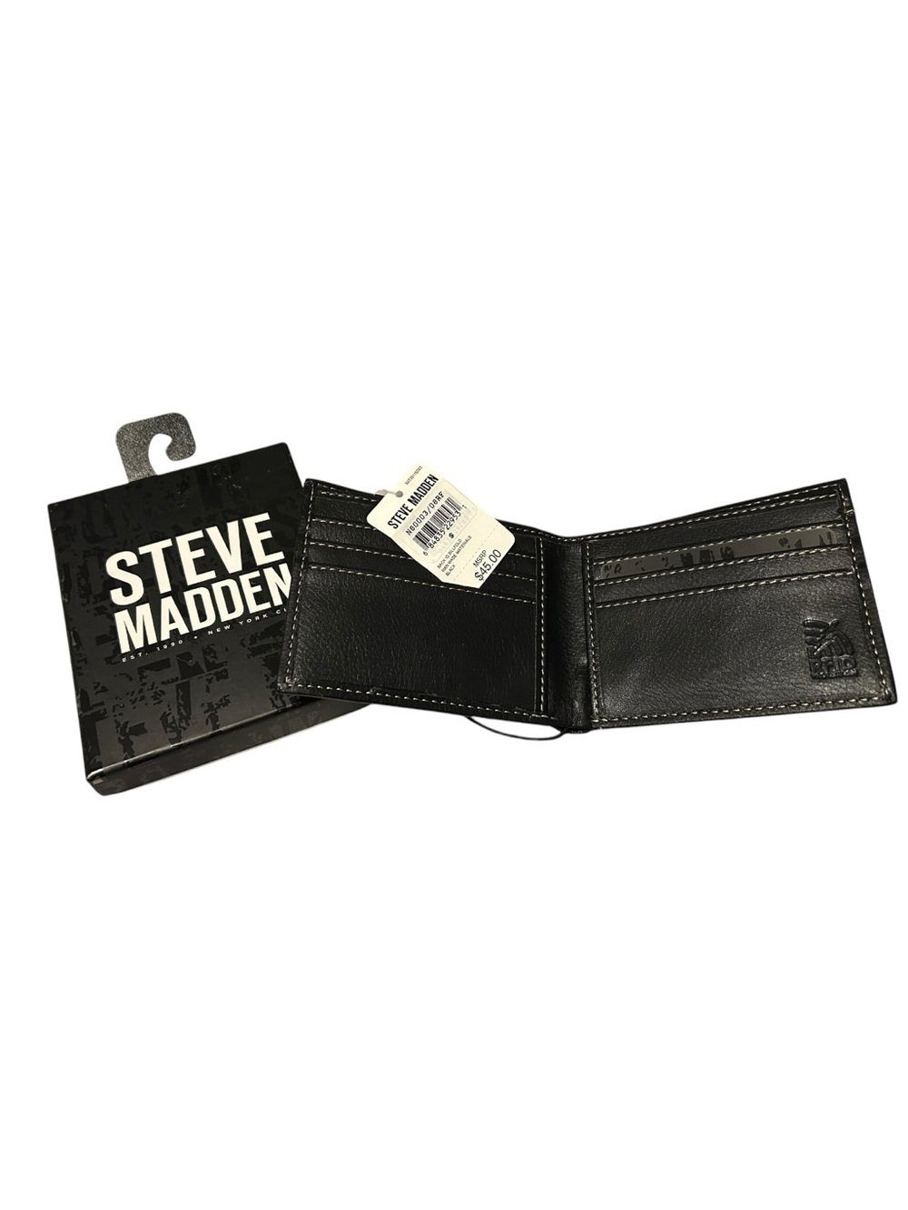 Steve Madden Black Leather Men's Bi-Fold Card Wallet